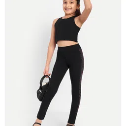 Nino Togs Cotton Lycra Knit Stone Embellished Legging - Black image 4