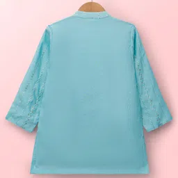 Babyhug Woven Full Sleeves Kurta & Dhoti Set With Sequin Detailing - Light Blue image 3