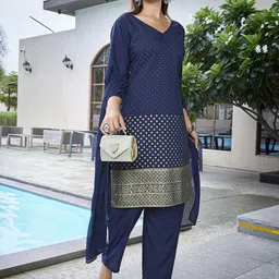 Royal Export Floral Printed Straight Kurta with Trousers & Dupatta image 1