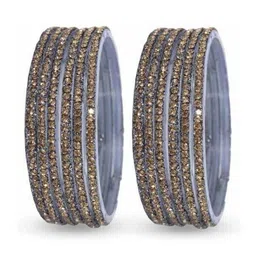 TRIOXY Set Of 12 Gold-Plated & Grey Glass Zircon Bangle image 3