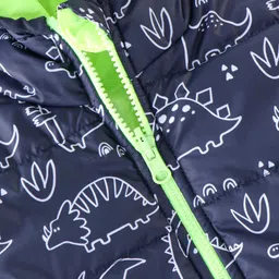 Babyhug Woven Full Sleeves Dino Print  Hooded Reversible Jacket - Multicolour image 4