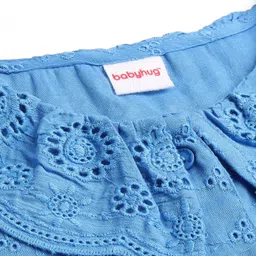 Babyhug Woven Full Sleeves Peter Pan Collar Top with Schifli Detailing - Blue image 3