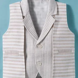 Robo Fry Cotton Woven Full Sleeves Checked Three Piece Party Suit with Cap & Bow - Grey image 4