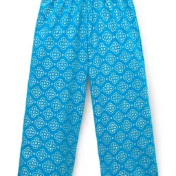 EARTHY TOUCH Single Jersey Knit Three Fourth Sleeves Indo Western Set With Floral Foil Print - Blue image 5