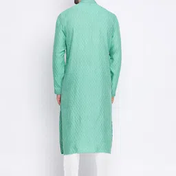 here&now x sanwara Sanwara Men Sea Green & Cream-Coloured Self Design Kurta with Churidar image 5