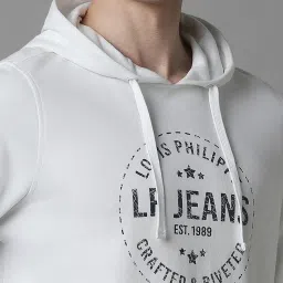 Louis Philippe White Cotton Regular Fit Printed Hooded Sweatshirt image 4
