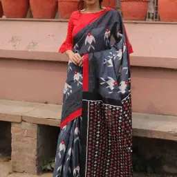 Anjaneya Sarees Grey Woven Cotton Silk Printed Designer Printed Saree With Unstitched Blouse-picture-24