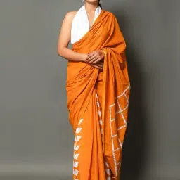 Anjaneya Sarees Orange Woven Cotton Silk Printed Designer Solid Saree With Unstitched Blouse-image-4