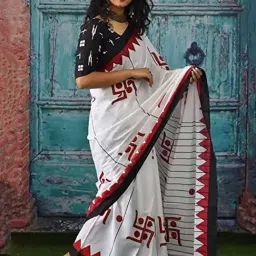 Anjaneya Sarees White Woven Cotton Silk Printed Designer Printed Saree With Unstitched Blouse image 3