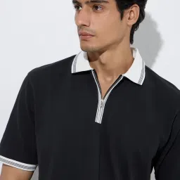 WES Casuals by Westside Black Relaxed-Fit Quarter-Zip Polo T-Shirt image 4
