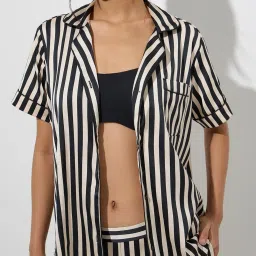 Wunderlove by Westside Black Stripe Patterned Shirt and Pyjamas Set image 4