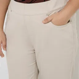 Gia by Westside Beige High-Rise Cotton-Blend Jeggings image 4