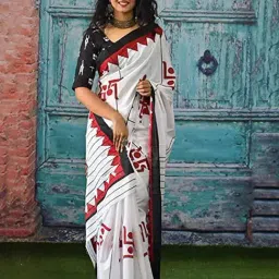 Anjaneya Sarees White Woven Cotton Silk Printed Designer Printed Saree With Unstitched Blouse image 2