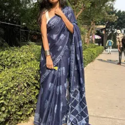 Anjaneya Sarees Blue Woven Cotton Silk Printed Designer Printed Saree With Unstitched Blouse image 4