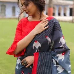 Anjaneya Sarees Grey Woven Cotton Silk Printed Designer Printed Saree With Unstitched Blouse image 5