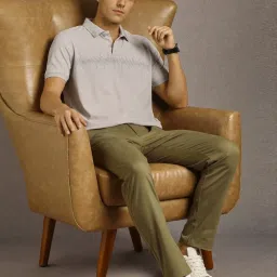 Louis Philippe Grey Cotton Regular Fit Printed Polo T-Shirt image 4