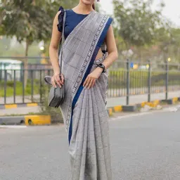 Anjaneya Sarees Grey Woven Cotton Silk Printed Designer Printed Saree With Unstitched Blouse-picture-12