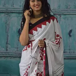 Anjaneya Sarees White Woven Cotton Silk Printed Designer Printed Saree With Unstitched Blouse image 4
