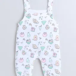 Bumzee Kids Mint Green & White Printed Full Sleeves T-Shirt with Dungaree image 4