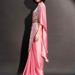 Tikhi Imli Pink Embellished Kaftan Saree and Belt with Unstitched Blouse image 4