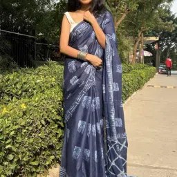 Anjaneya Sarees Blue Woven Cotton Silk Printed Designer Printed Saree With Unstitched Blouse-picture-15