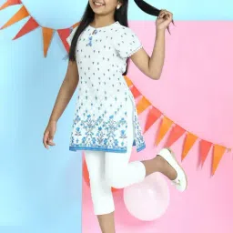BIBA Girls White Floral Print Kurta with Leggings-image-22