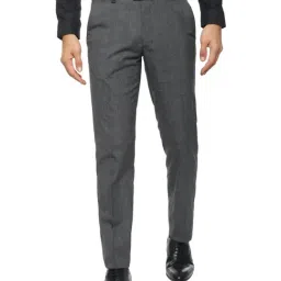 Van Heusen Grey Slim Fit Checks Flat Front Trousers-image-71