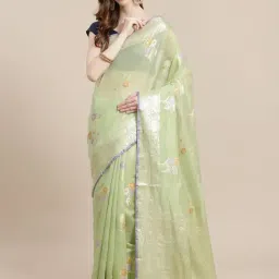 Banarasi Silk Works Pistachio Woven Saree with Blouse-picture-34