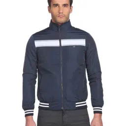 Arrow Navy Regular Fit Colour Block Jacket-image-8