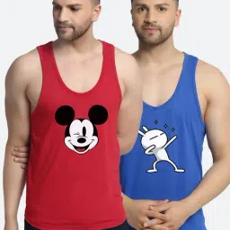 Friskers Multi Cotton Slim Fit Printed Gym Vest - Pack of 2-picture-10