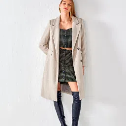 Cover Story Grey Regular Fit Long Coat image 3