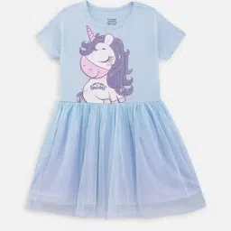 Nap Chief Girls Blue Cotton Blend Graphic Dress-image-21