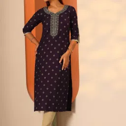 Libas Wine Straight Fit Embroidered Kurta image 4