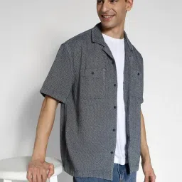 american eagle outfitters American Eagle Navy Cotton Regular Fit Printed Shirt image 4