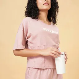 Ajile by Pantaloons Pink Cotton Printed T-Shirt image 4