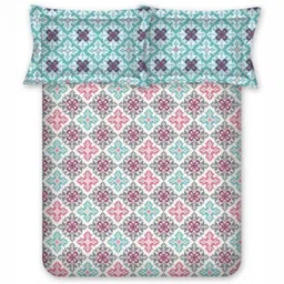 BOMBAY DYEING Aster Sea Green Geometric 100 TC Cotton Queen Bedsheet Set-2.24 m X 2.44 m-image-21