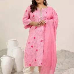 Extra Love By Libas Pink Floral Printed Suit Set-picture-13