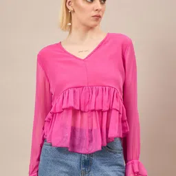 Roadster Flared Sleeve Ruffles Peplum Top image 4