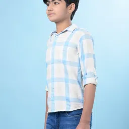 Crimsoune Club Boys Blue Chequered Slim Fit Shirt image 4