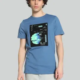 Puma Blue Cotton Regular Fit Printed T-Shirt-image-66