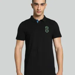 Puma Black Cotton Regular Fit Printed Polo T-Shirt-image-2