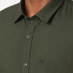 Peter England Casuals Olive Slim Fit Texture Shirt image 4