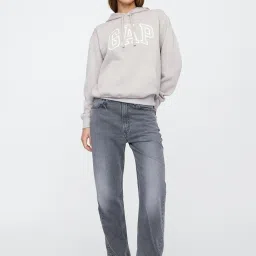 GAP Grey Regular Fit Embroidered Hooded Sweatshirt image 4