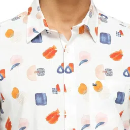 Basics White Cotton Slim Fit Printed Shirt image 4