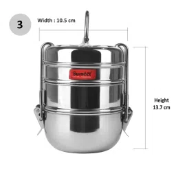 Sumeet Silver Stainless Steel 3 containers with 1 Lid and 1 Plate image 4