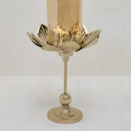 Westside Home Gold Lotus Candle Stand with Glass Holder image 2