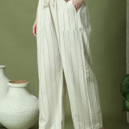 Tag 7 White Striped Cotton Linen Lounge Pants image 4