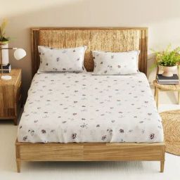 Bianca Monkler Light Grey Cotton Floral 210 TC King Bedsheet with 2 Pillow Covers-picture-9