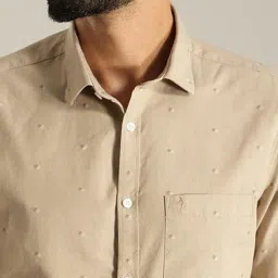 Indian Terrain Khaki Slim Fit Self Design Shirt image 4