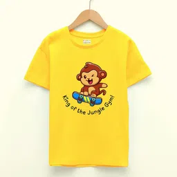 HapyHatch Boys Monkey On Skateboard Printed Regular Fit Pure Cotton Round Neck Tshirts-picture-15